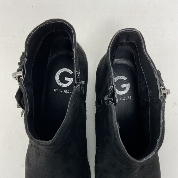 G By Guess Ankle Boots Womens 7.5M Black Suede Fringe Side Zip Booties Shoes - Picture 9 of 13